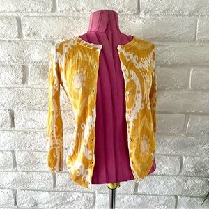 J Crew Yellow and White Silk Linen & Silk Top